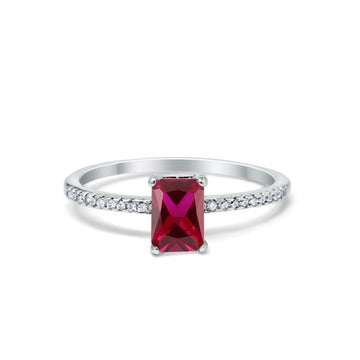 Art Deco Wedding Ring Simulated Ruby  CZ 925 Sterling Silver